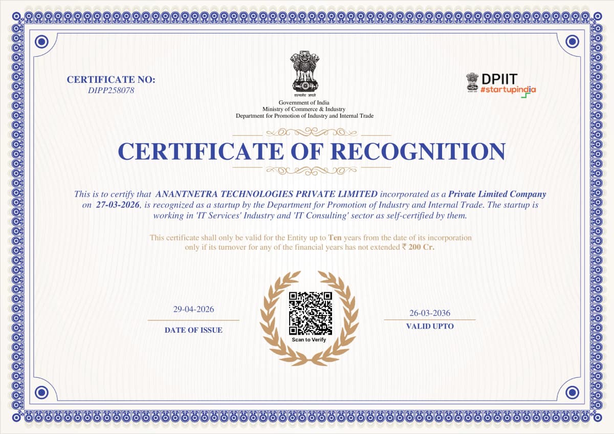 AnantNetra Technologies Certificate